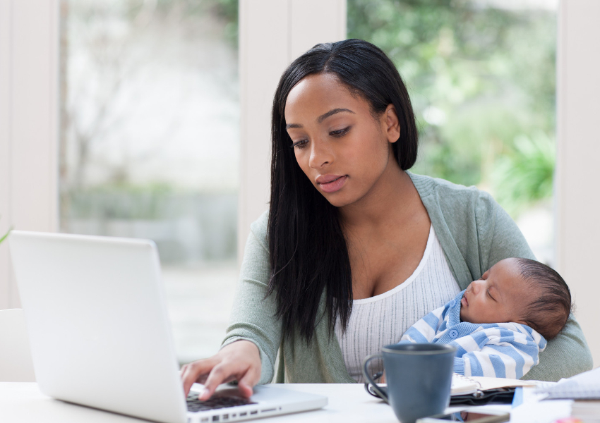 Mom working with baby