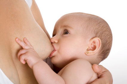 Baby breastfeeding skin-to-skin